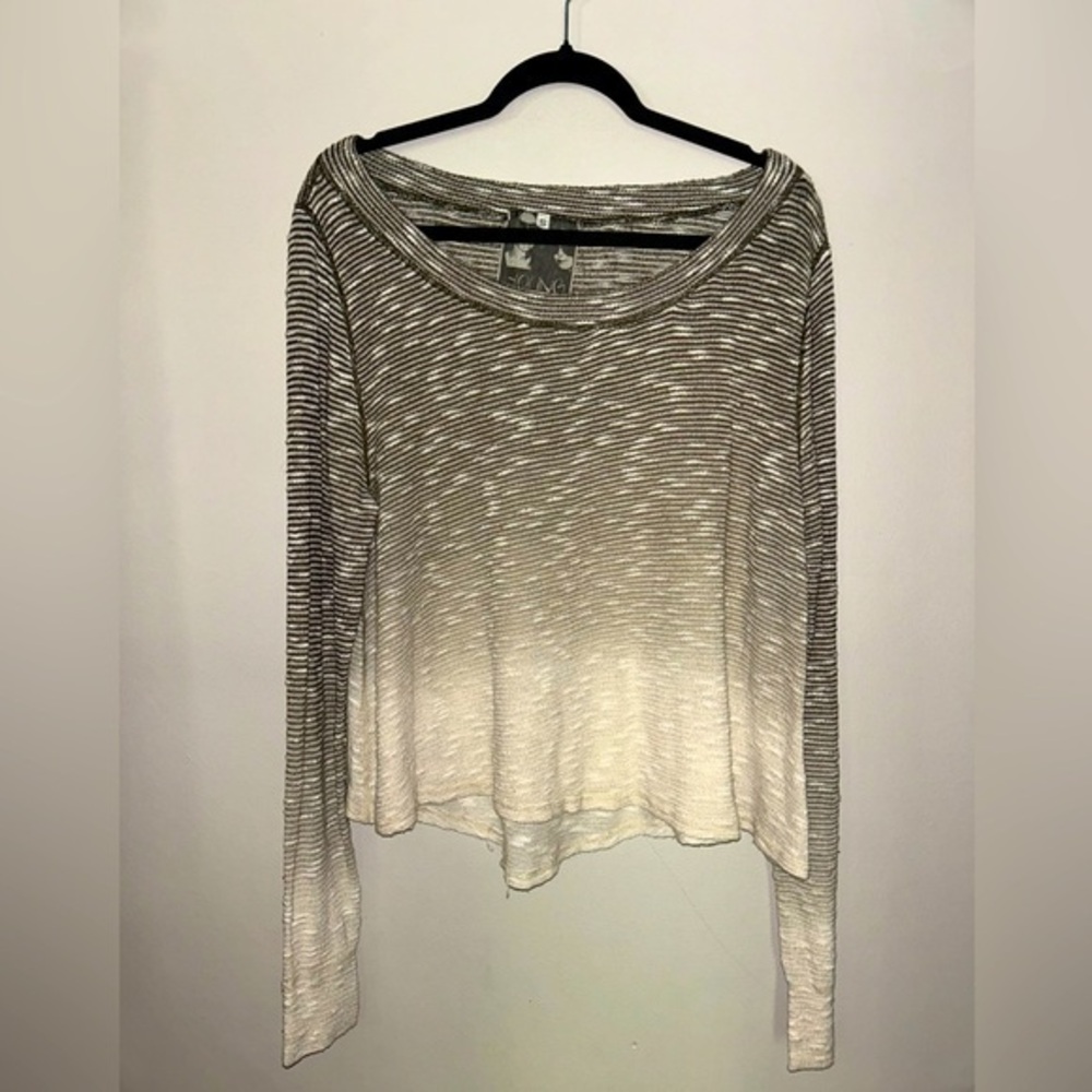 Young Fabulous & Broke Ivory & Green Slub Knit Pullover Long Sleeve Shirt S